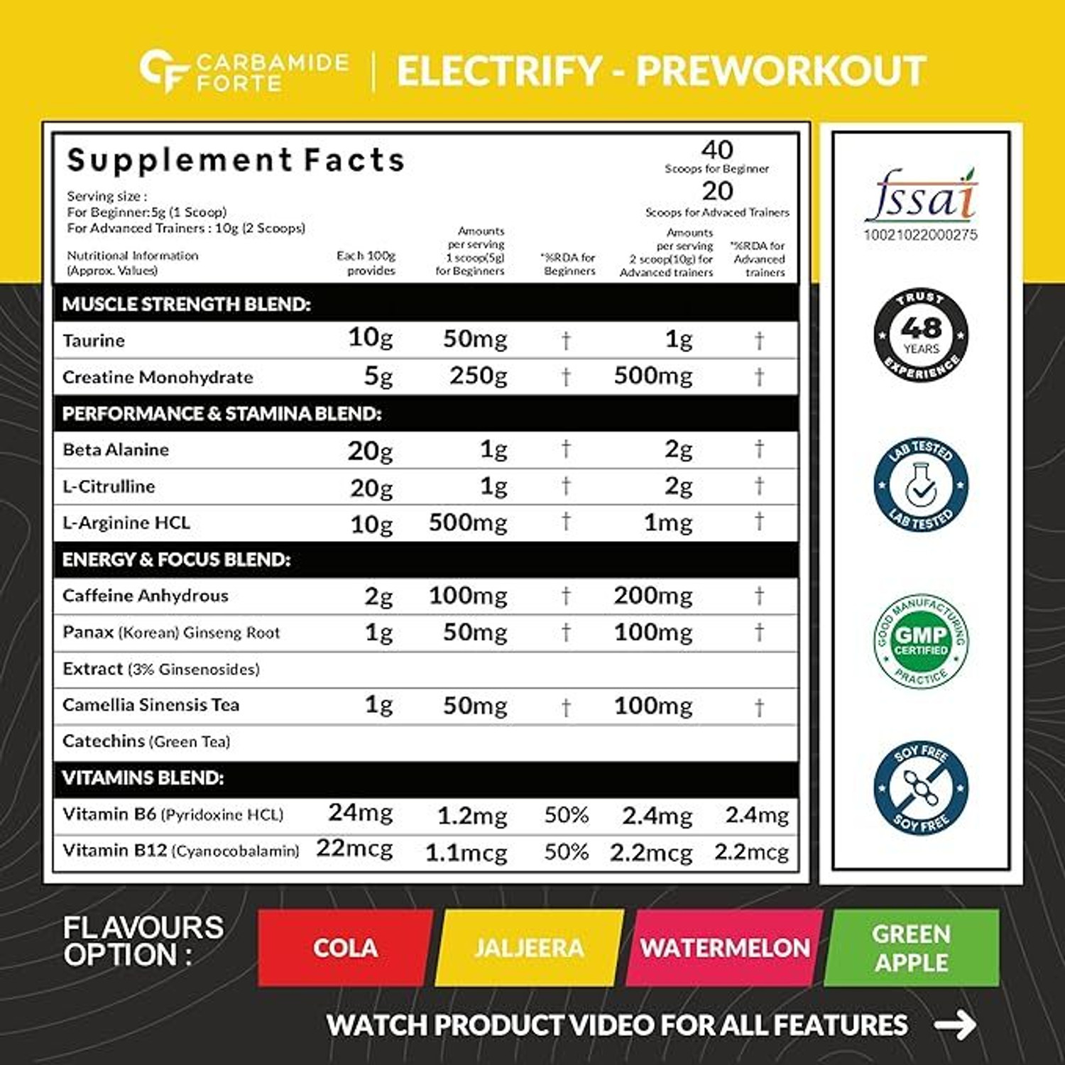 Image of CARBAMIDE FORTE Pre Workout Supplement for Men & Women with Jaljeera, Creatine & Taurine Pre Workout