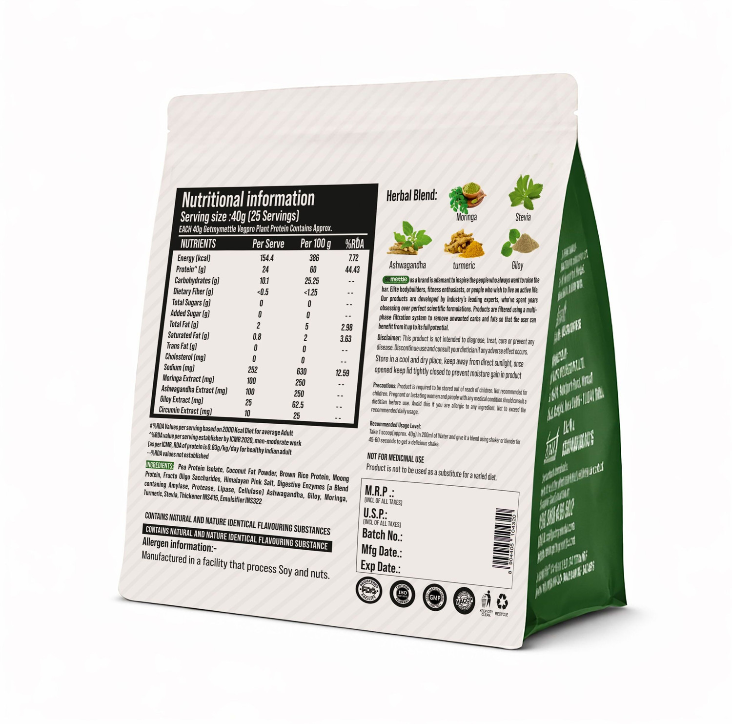 Image of getmymettle Vegpro Vegan Protein Pure Isolate , Low Carbs, Pea Protein | Gluten Free Plant-Based Protein