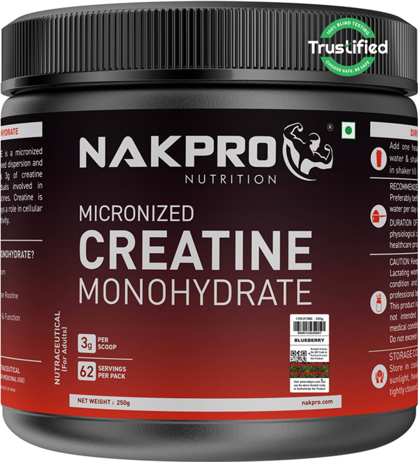 Nakpro Micronized Creatine Monohydrate Jar Trustified Certified, Supports Muscle Growth Creatine