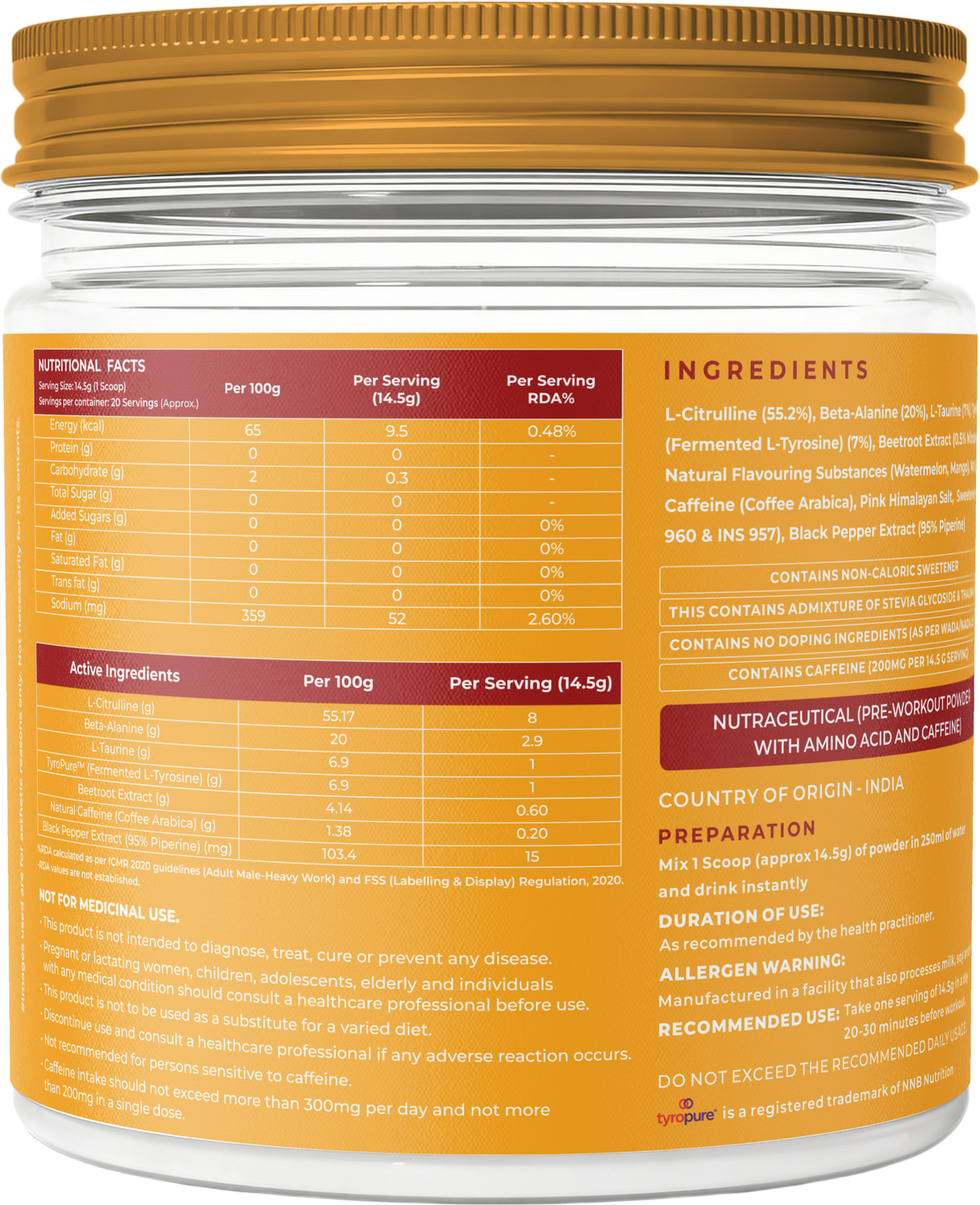 Image of NATURALTEIN PURE-07 Natural and Vegan Pre-Workout Supplement Pre Workout
