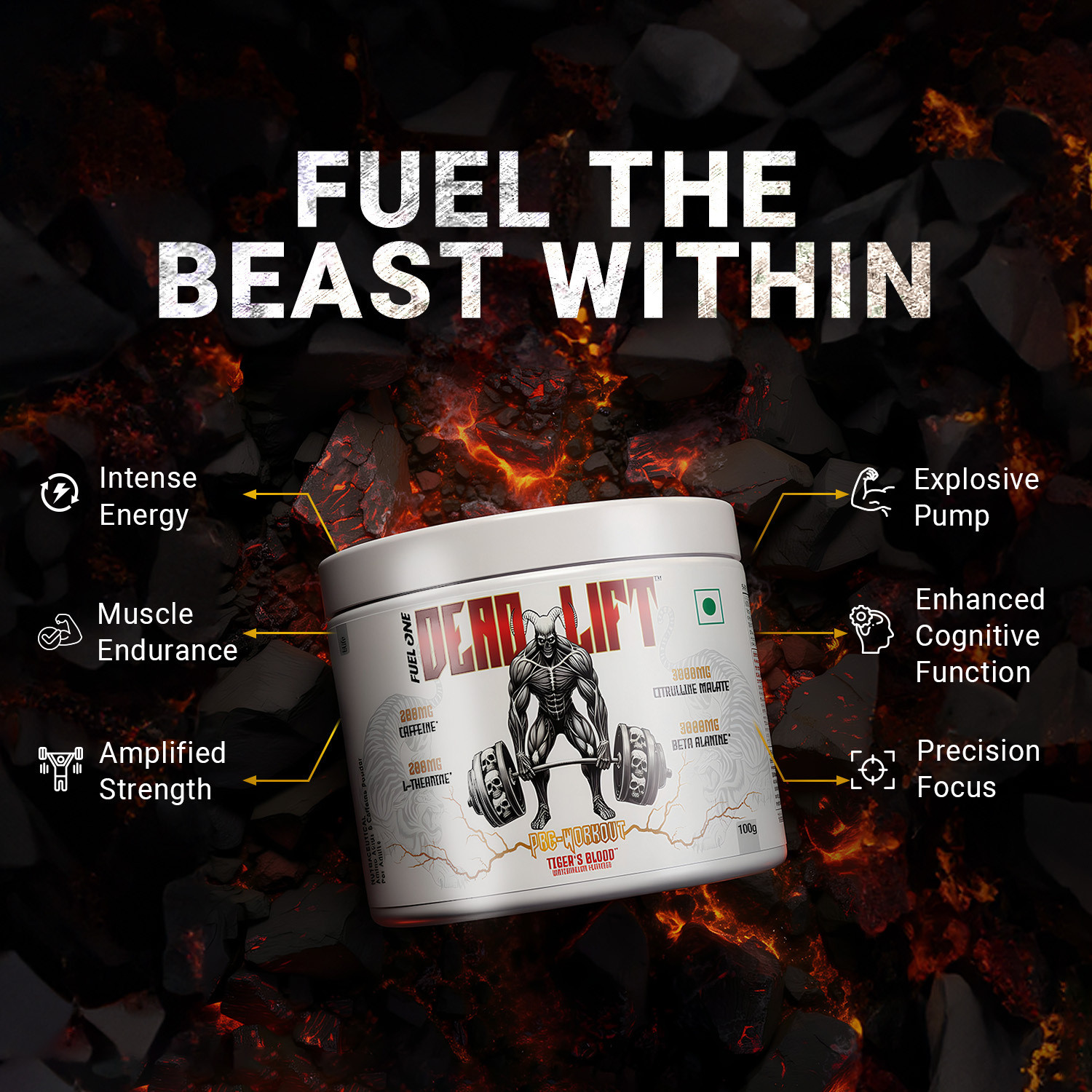 Image of FUELONE Dead-Lift Pre Workout | 200mg Caffeine, 200mg L-Theanine Pre Workout