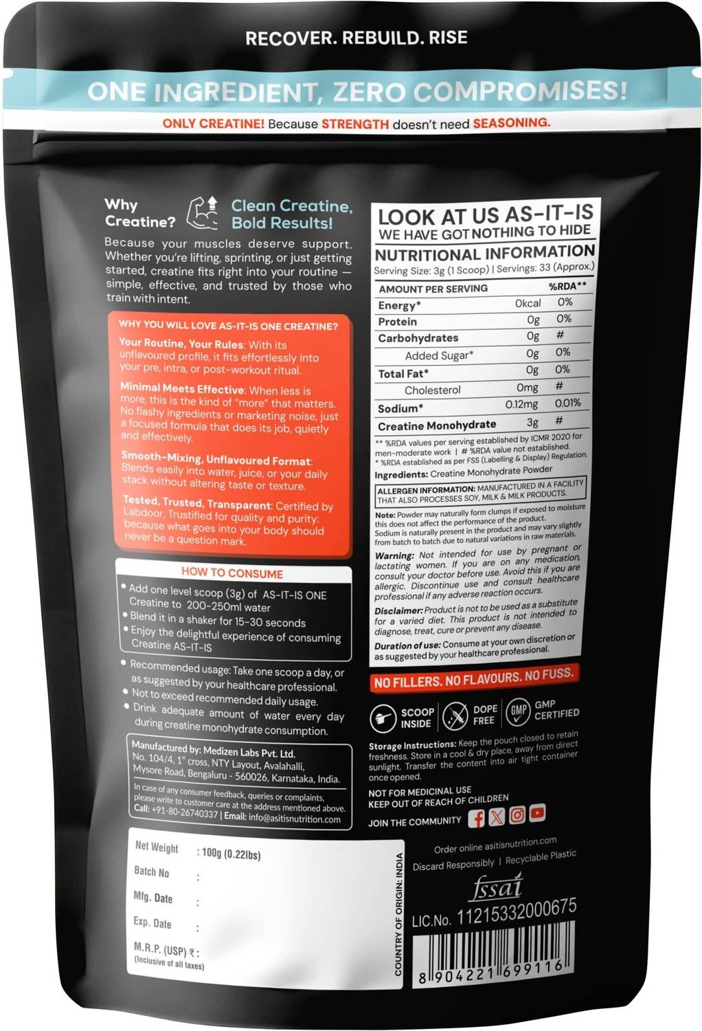 AS-IT-IS Nutrition One Monohydrate Creatine 100 g - Image 5