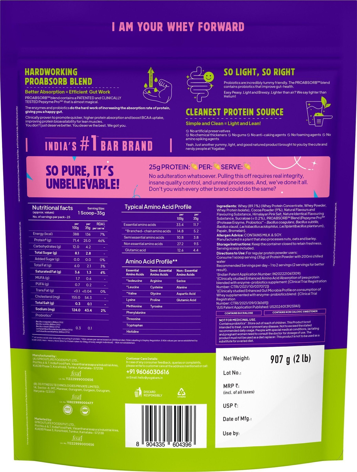 Image of Yogabar Whey Protein powder | 25g per Serve | Clean and Light | With Probiotics Whey Protein