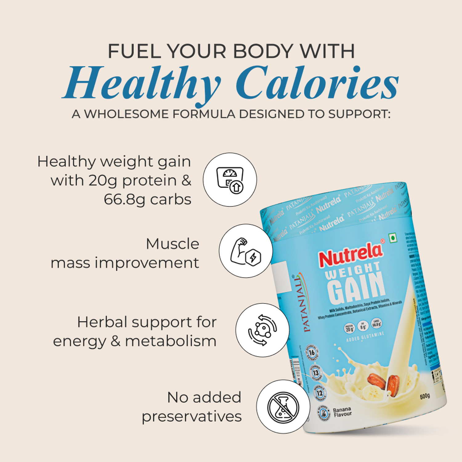 Image of PATANJALI by NUTRELA Weight Gain 500g - Pack of 1