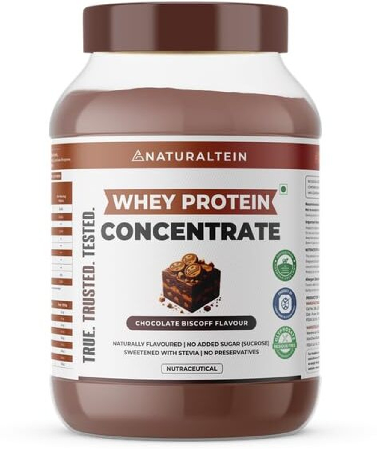Image of NATURALTEIN Natural Whey Protein Concentrate Chocolate Bis Coff| 1 kg | Naturally Flavored Whey Protein