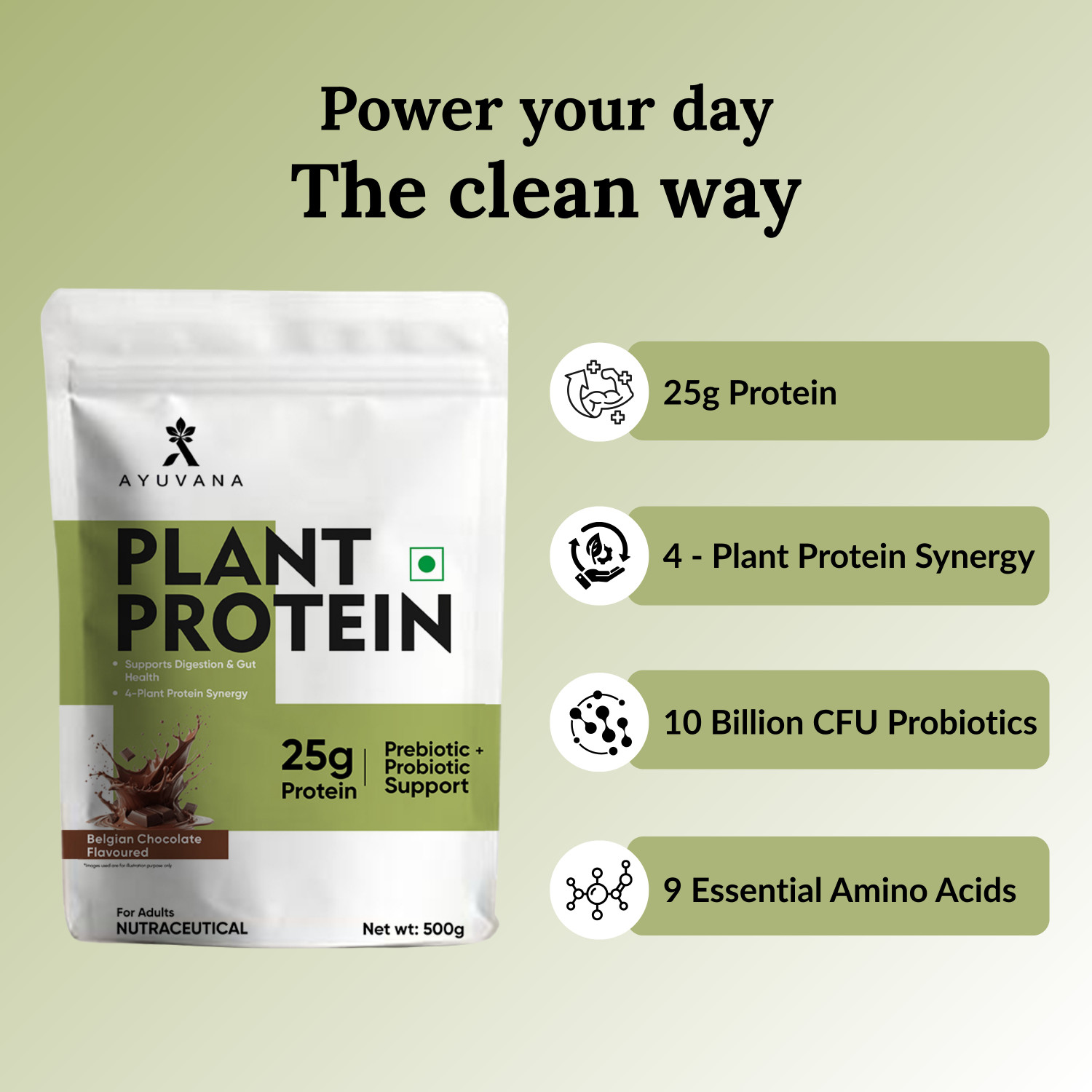 Image of Ayuvana Plant Protein Powder with Prebiotics & Probiotics Plant-Based Protein
