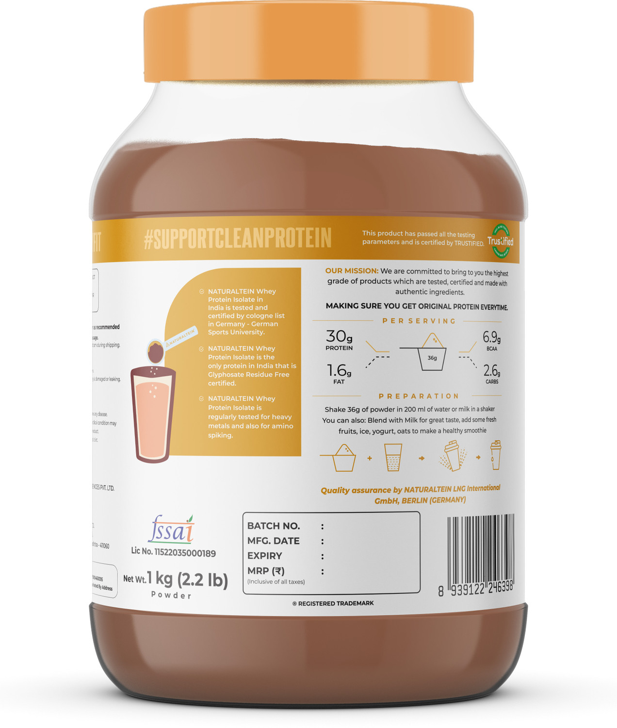 Image of NATURALTEIN Whey Isolate Belgian Chocolate | 30g Protein | Natural & Clean Whey Protein
