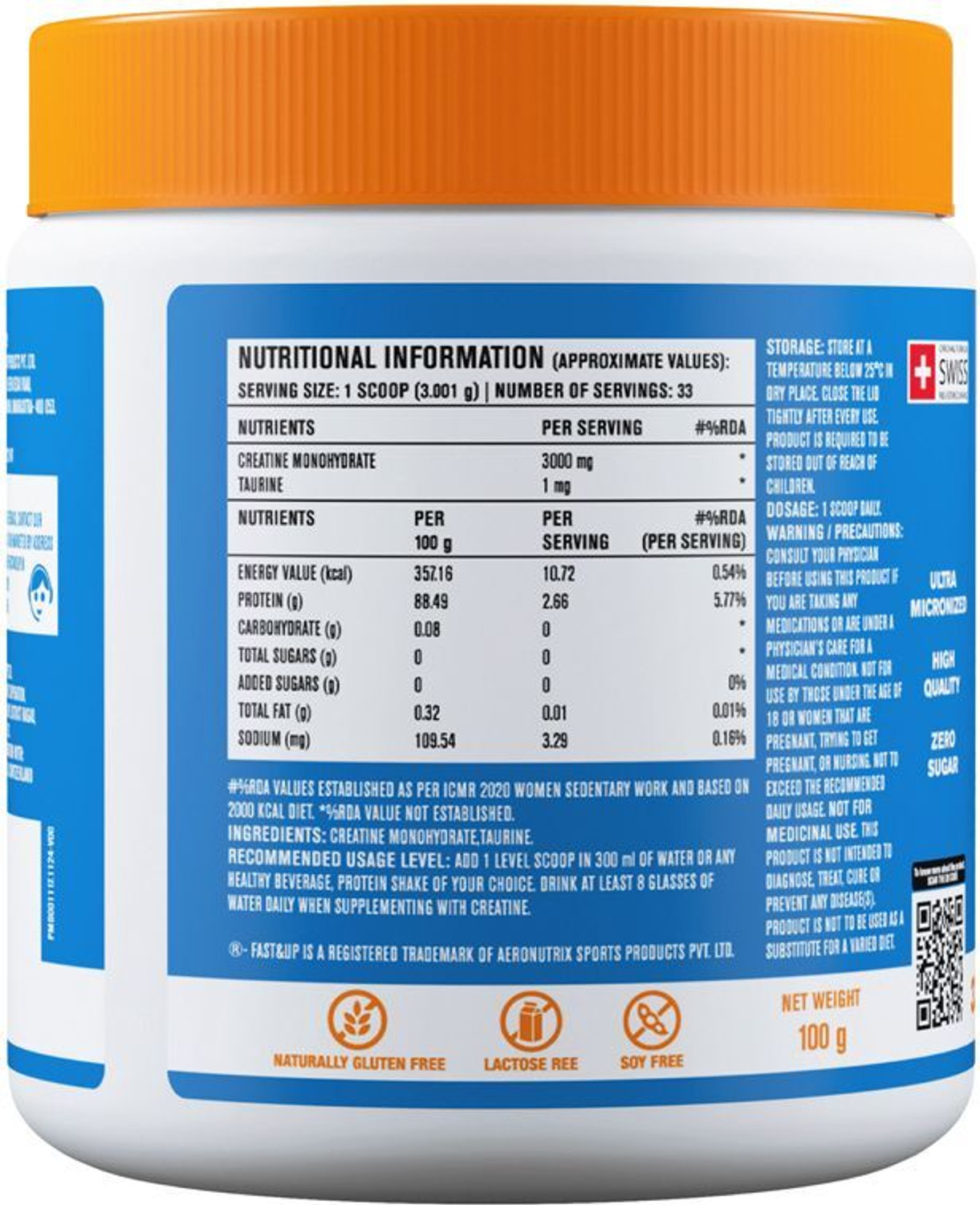 Image of FAST&UP Creatine Monohydrate Essentials | Ultra Micronized | Easy Digestion -33 Servings Protein Blends