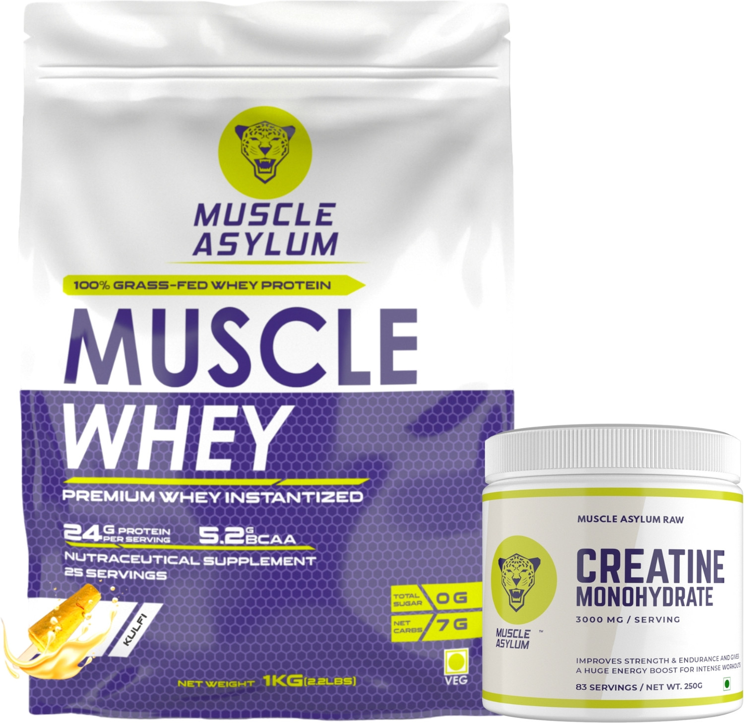 Image of Muscle Asylum Muscle Whey 100% Whey Protein Kulfi & Creatine Monohydrate Powder Whey Protein