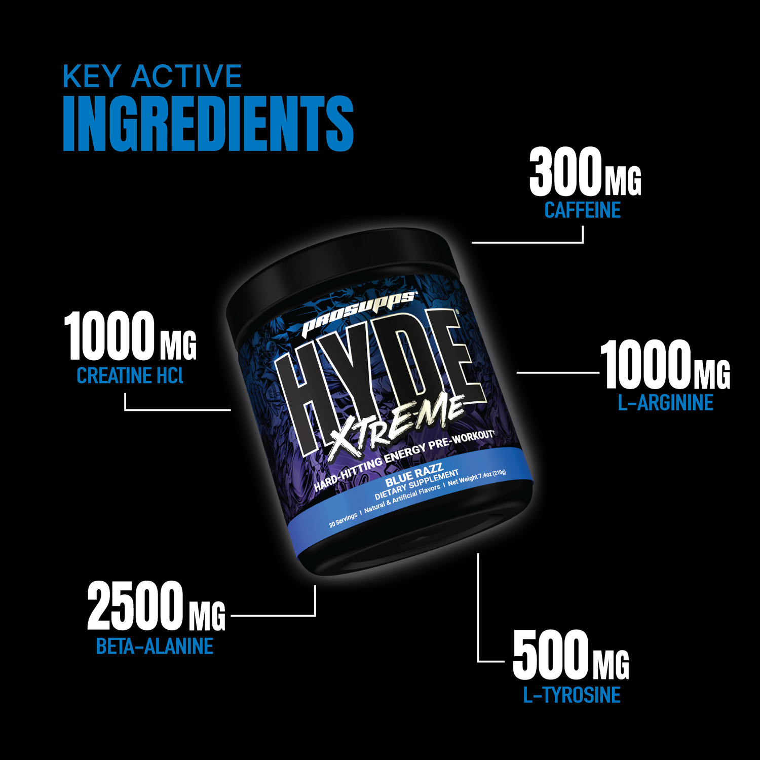 Image of PROSUPPS HYDE XTREME 195 GM (BLUE RAZZ) IRON ASYLUM Pre Workout