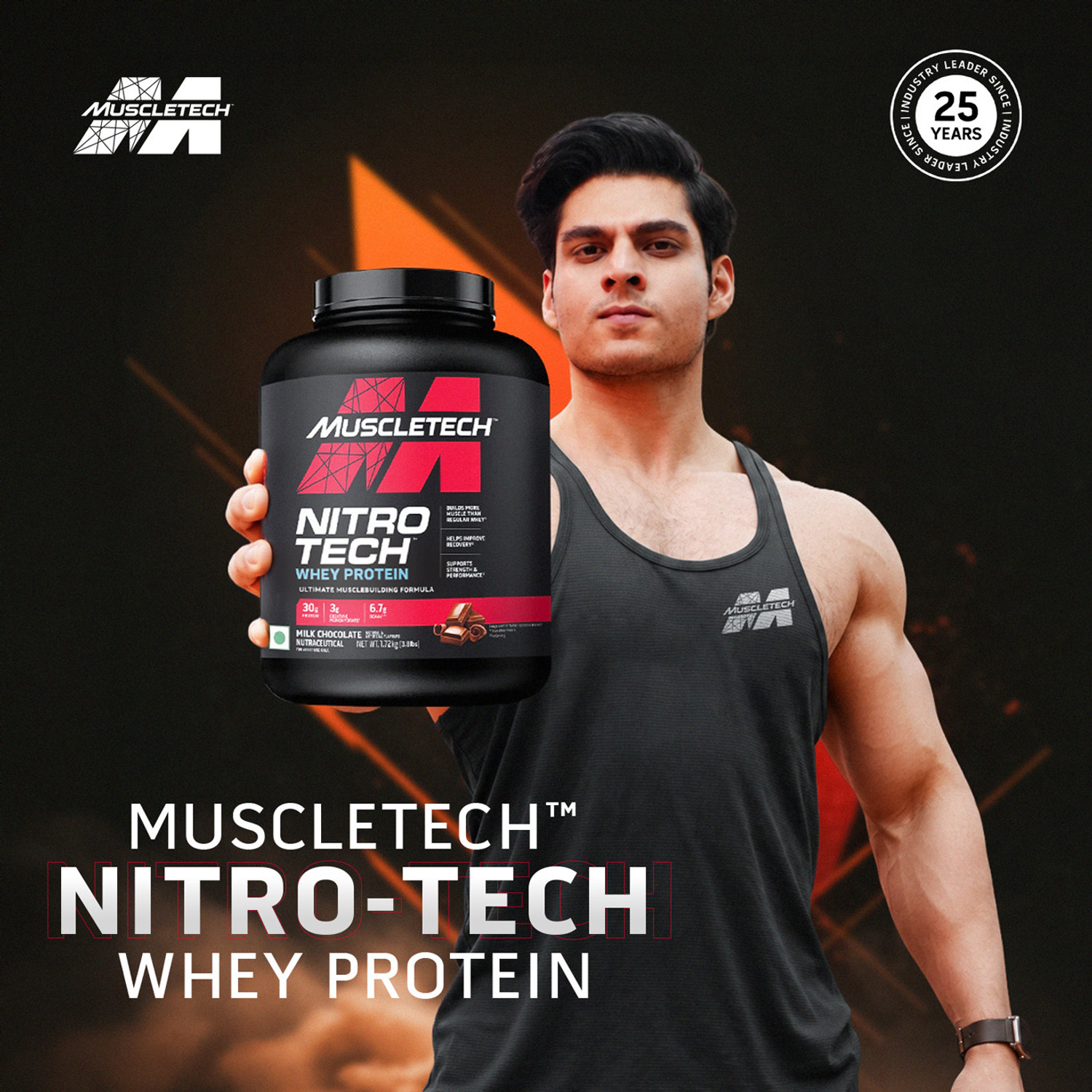 Image of Muscletech Nitro-Tech Whey Protein, 1.72kg (3.8lbs), Milk Chocolate Whey Protein