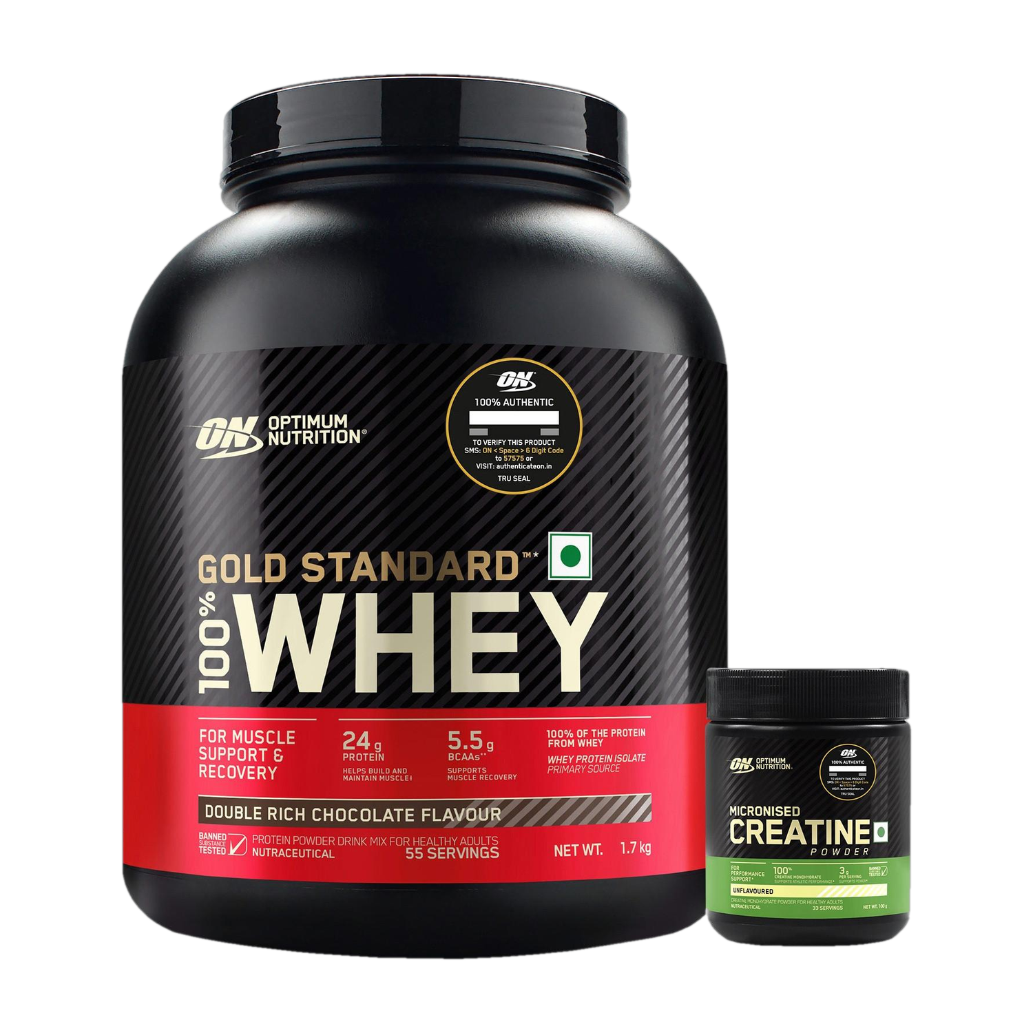 Optimum Nutrition (ON) Gold standard 100% Protein Powder 1.7 Kg + Creatine (100g, Unflavored) Whey Protein Rs. 6199 - Flipkart