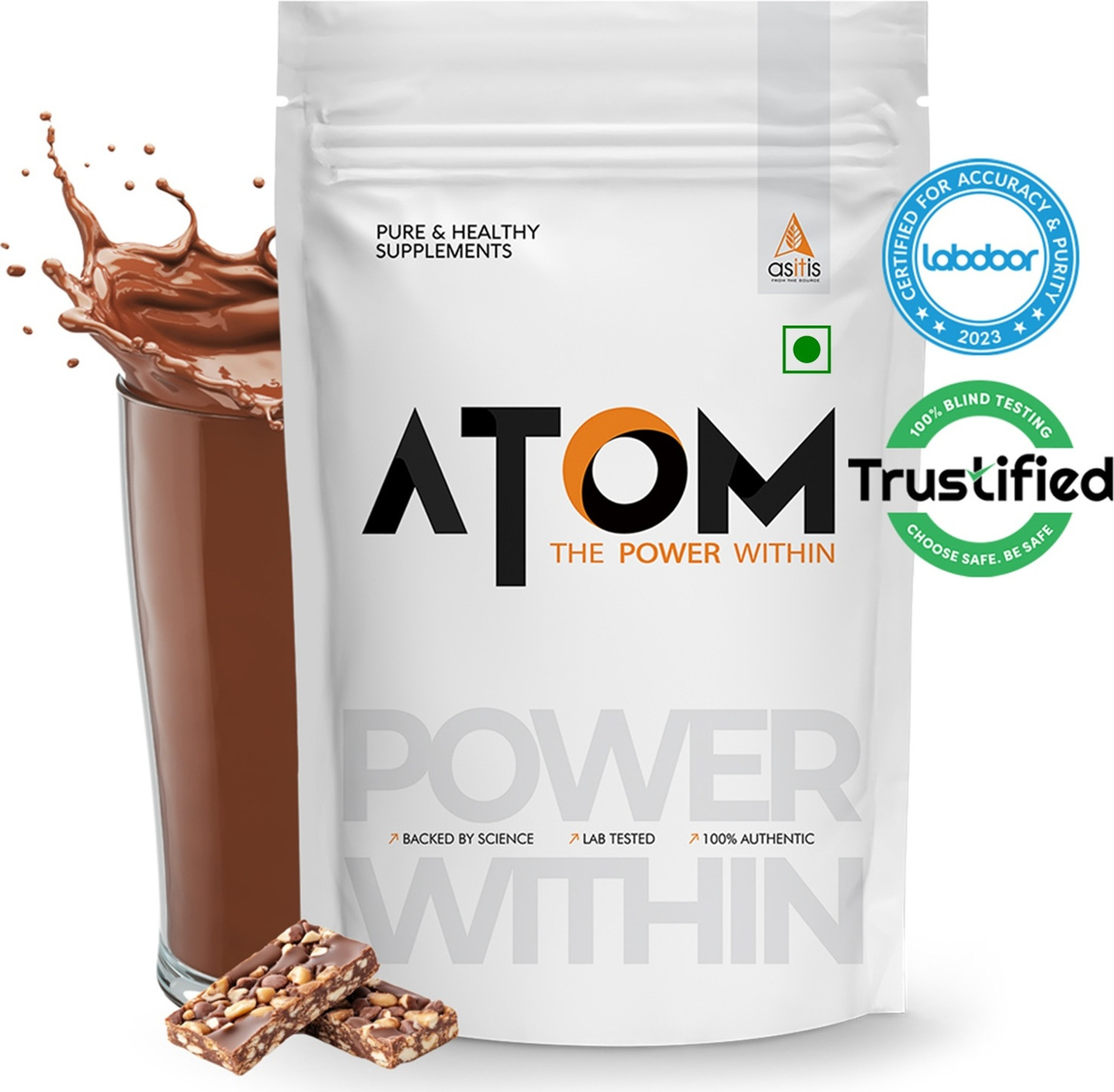 Image of AS-IT-IS Nutrition ATOM Whey Protein 3lbs, 27g protein, Isolate & Concentrate, Choco Peanut Whey Protein