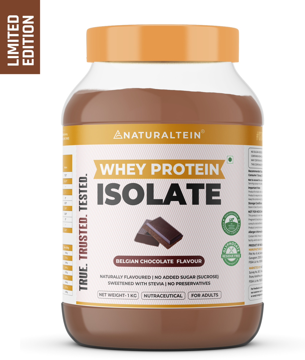 Image of NATURALTEIN Whey Isolate Belgian Chocolate | 30g Protein | Natural & Clean Whey Protein