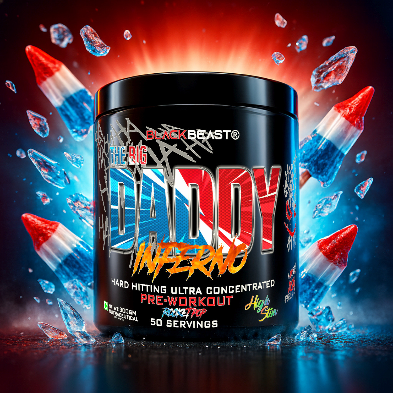 Image of Black Beast The Big Daddy Inferno Preworkout 50 Serving 4500mg Citrulline,3000mg BetaAlanine Pre Workout