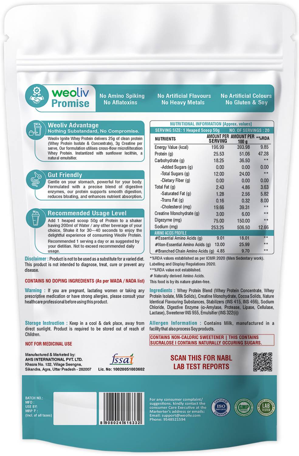 Weoliv Ignite Whey Protein Isolate & Concentrate 25g - Image 2