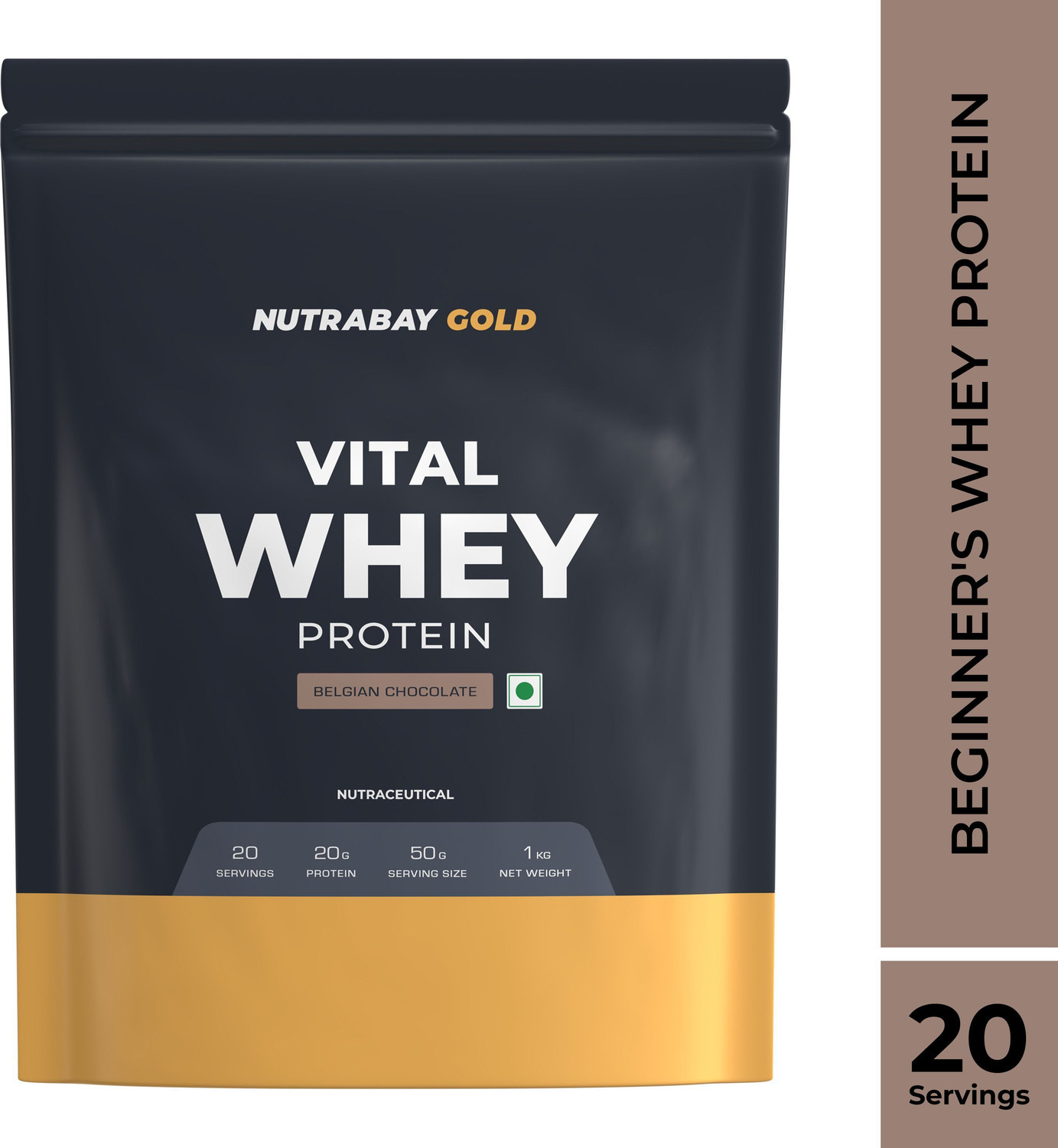 Image of Nutrabay Gold Vital Whey Protein for Beginners, 20.4g Protein - 1kg, Belgian Chocolate Whey Protein