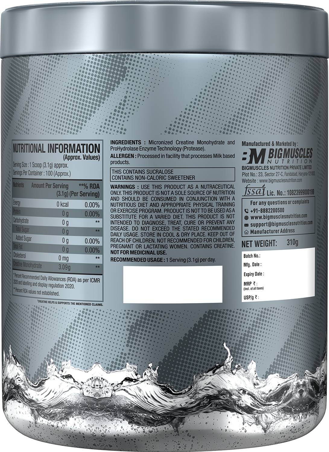 BIGMUSCLES Creatine Monohydrate 310g - Image 2