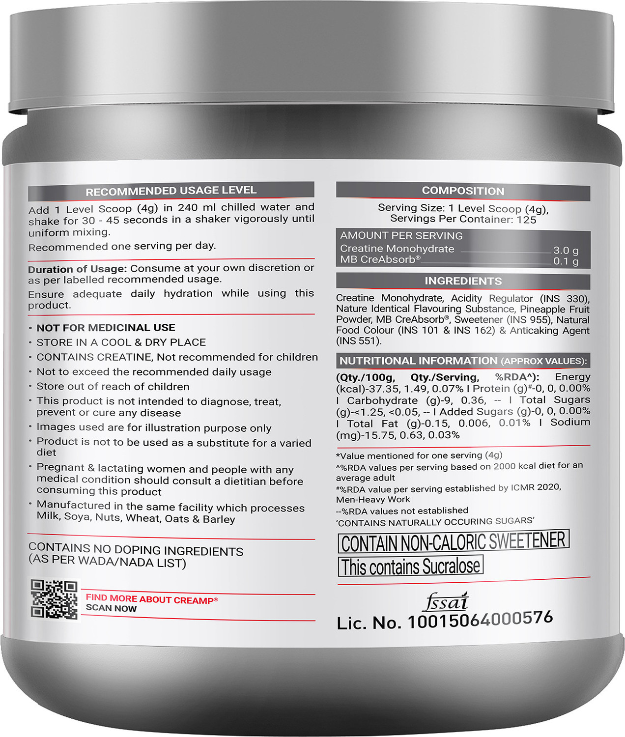 Image of MUSCLEBLAZE Micronised Creatine Monohydrate CreAMP Powder, Trustified Certified Creatine
