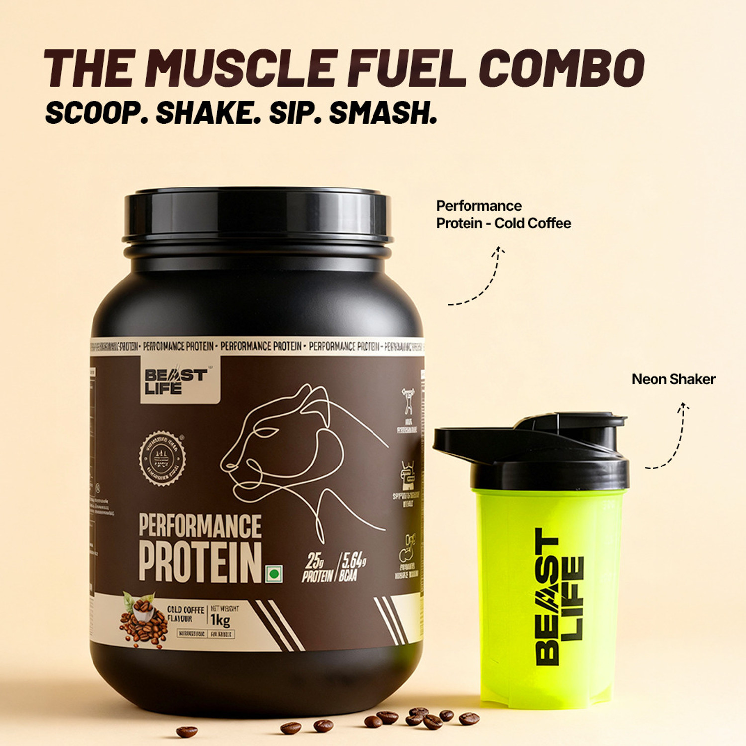 Image of BeastLife Performance Protein Powder with Shaker- 25g Protein, 5.64g BCAA- Yeast Protein Yeast Protein