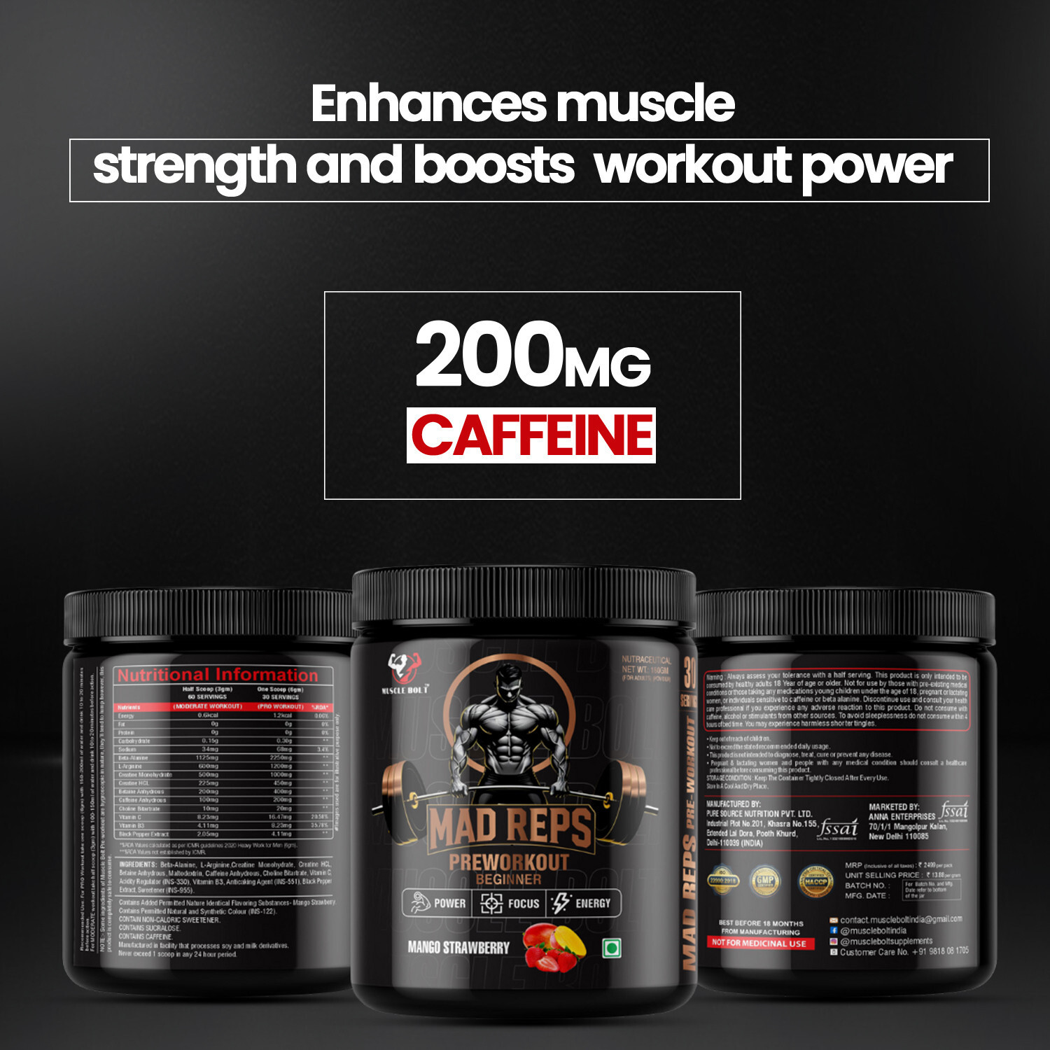 Image of MUSCLEBOLT Beginners Pre-Workout Supplement Creatine Monohydrate,Beta-Alanine,30 Servings Pre Workout