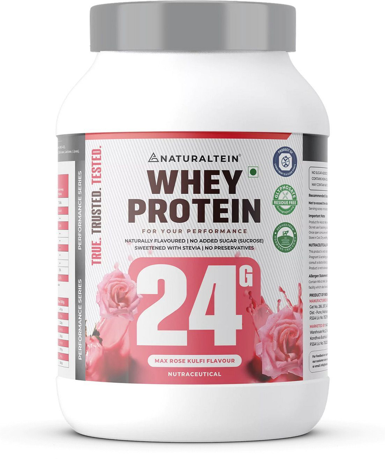 Image of NATURALTEIN Natural Whey 1kg| Max Rose Kulfi| 24g Protein| Stevia| Gluten & Soy Free Whey Protein