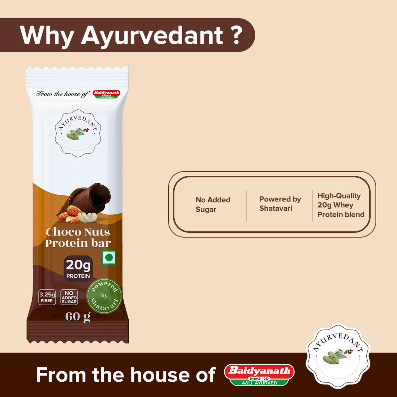 Image of Baidyanath Ayurvedant Choco Nuts Pack of 6 Protein Bars