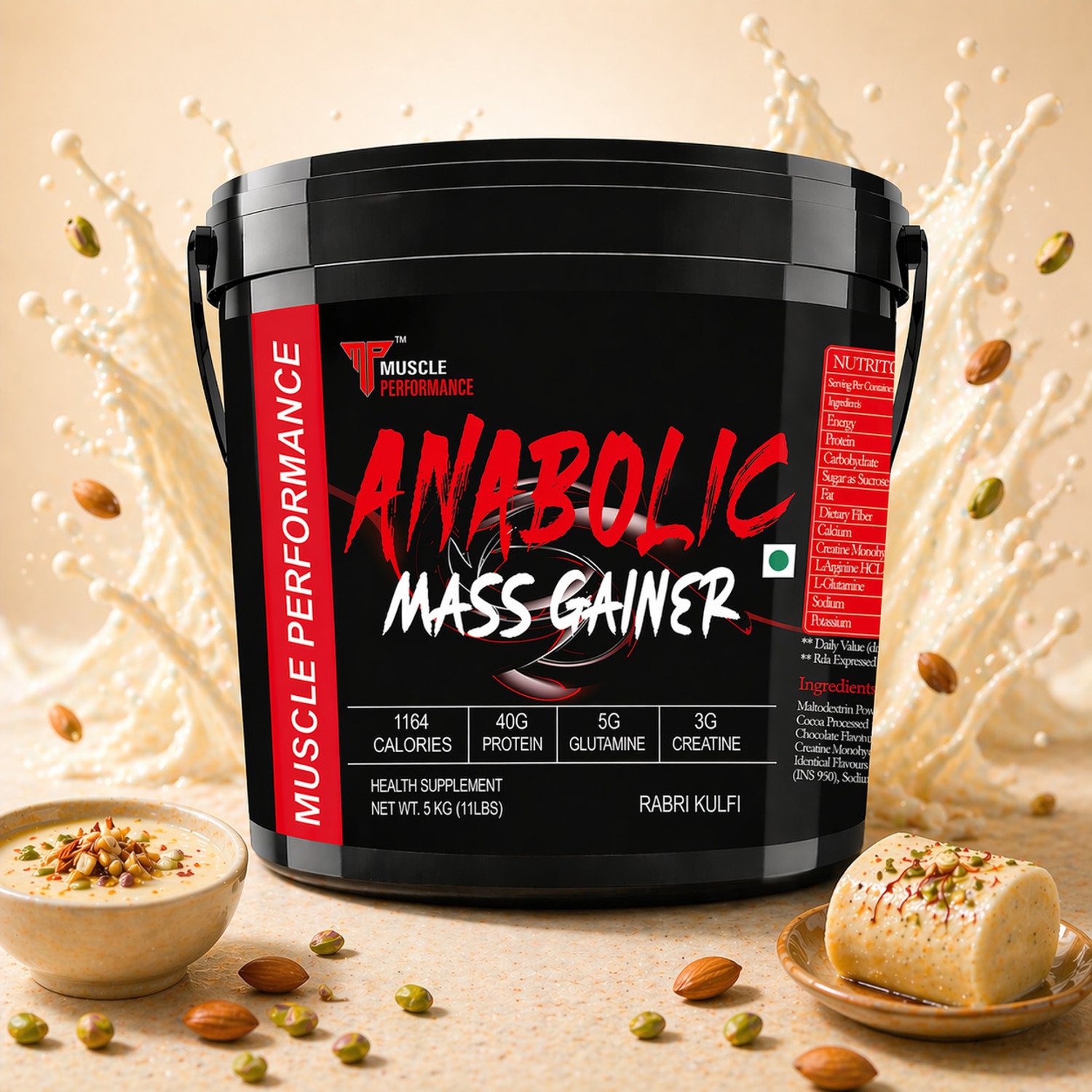 Image of Muscle Performance Anabolic Mass Gainer With 40g Protein, Added Vitamins, Probiotics, Enzymes Weight Gainers /Mass Gainers