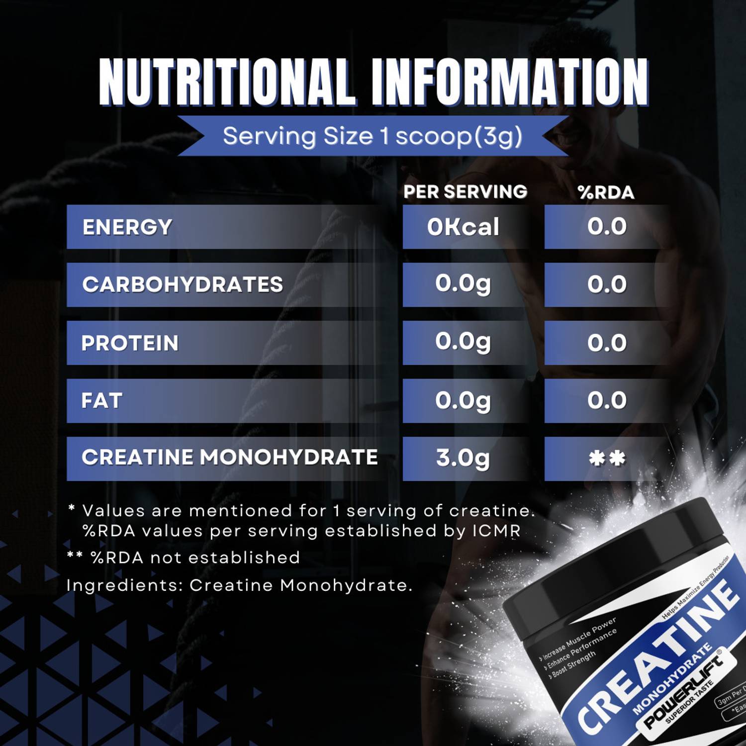 POWERLIFT Creatine Monohydrate 33 Servings - Image 2