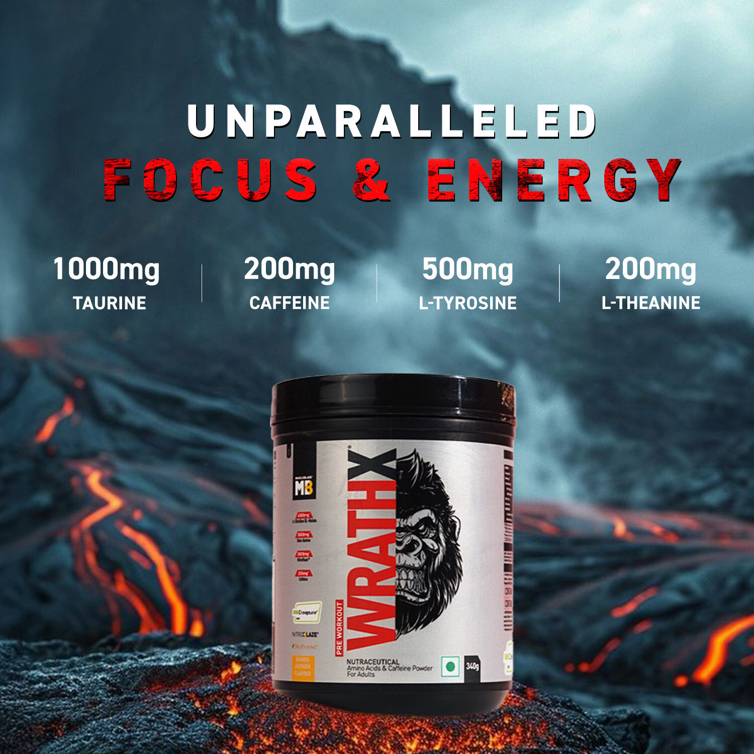 Image of MUSCLEBLAZE Pre Workout WrathX with Creapure, Nitroblaze & BioPerine Pre Workout