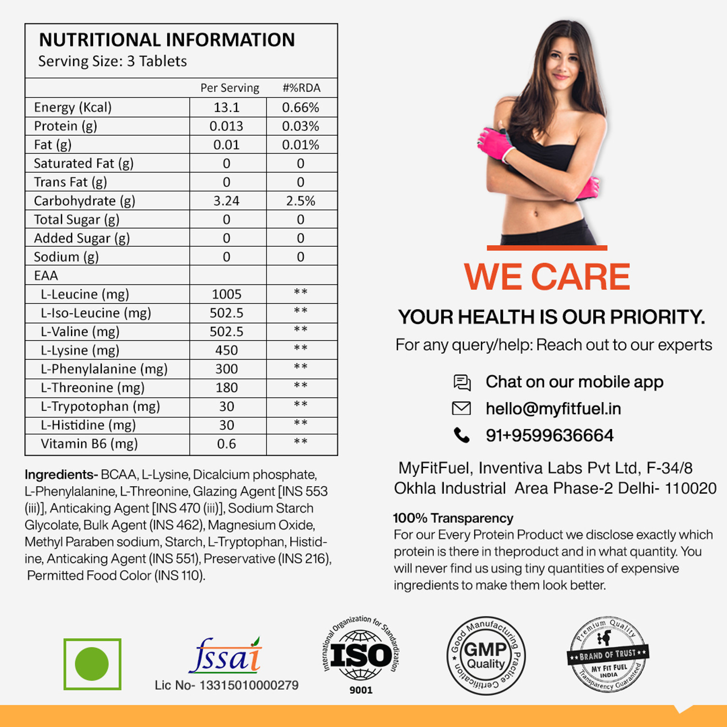 Image of MyFitFuel EAA Plus (Essential Amino Acids) 60 Capsule, 3000mg EAA (Essential Amino Acids)