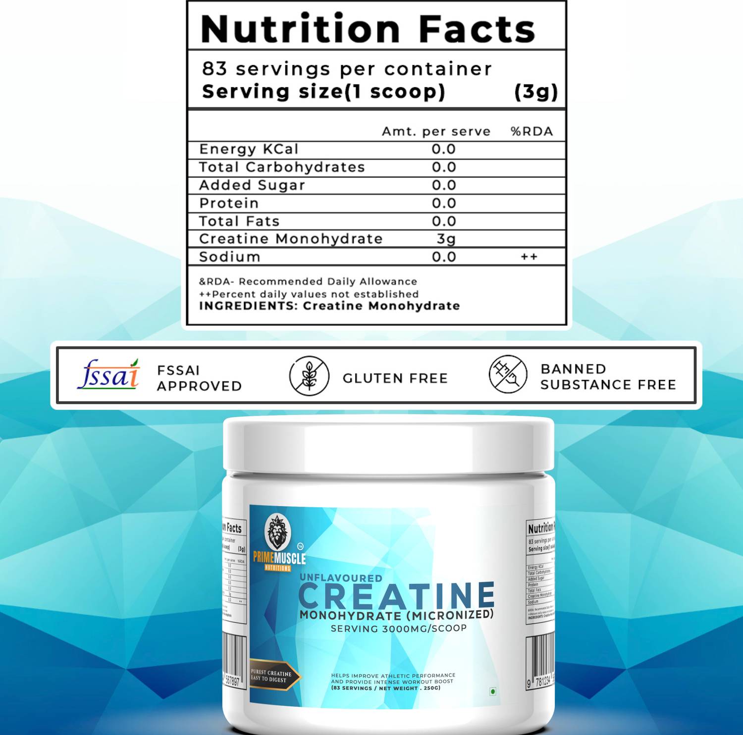 Primemuscle Creatine Monohydrate 83+83 Servings - Image 3