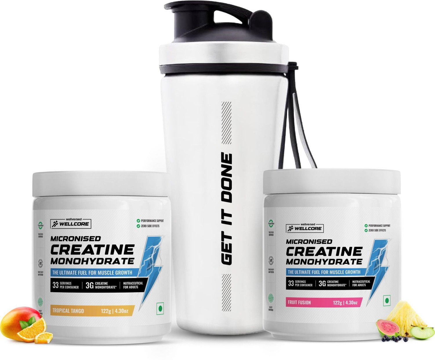 Image of Wellcore Micronised Creatine Monohydrate + Steel Shaker | Trustified Certified Creatine Creatine
