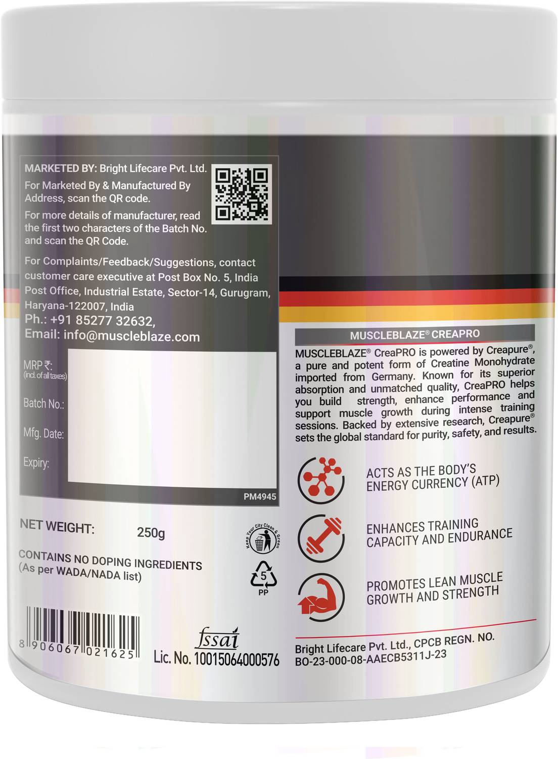 MUSCLEBLAZE CreaPRO Creatine Monohydrate Powder 250g - Image 2