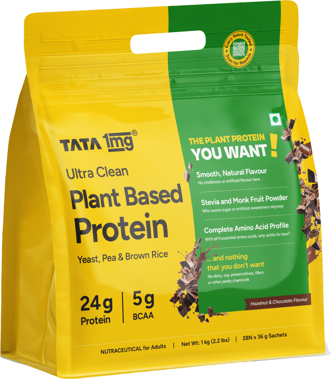 Image of TATA 1mg Ultra Clean Protein Powder - 24g Smooth & Creamy Vegan Protein- 28 sachets Plant-Based Protein