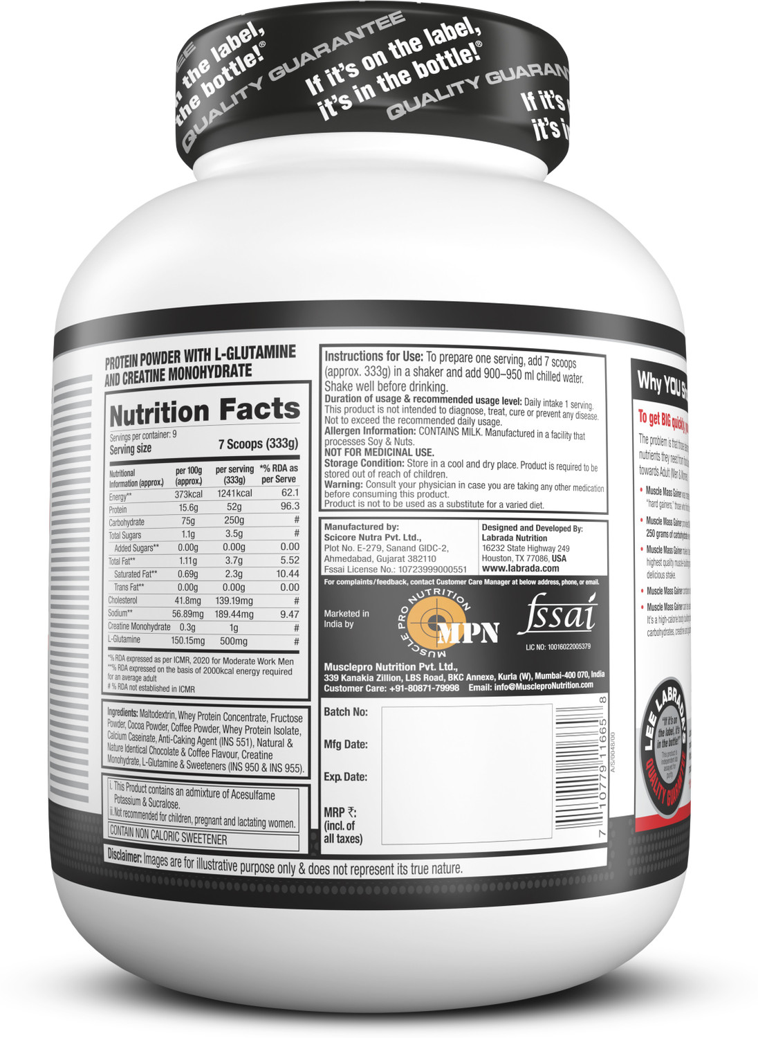 Image of Labrada Muscle Mass Gainer Mocha| Weight Gainer with Protein | 9 Servings Weight Gainers /Mass Gainers