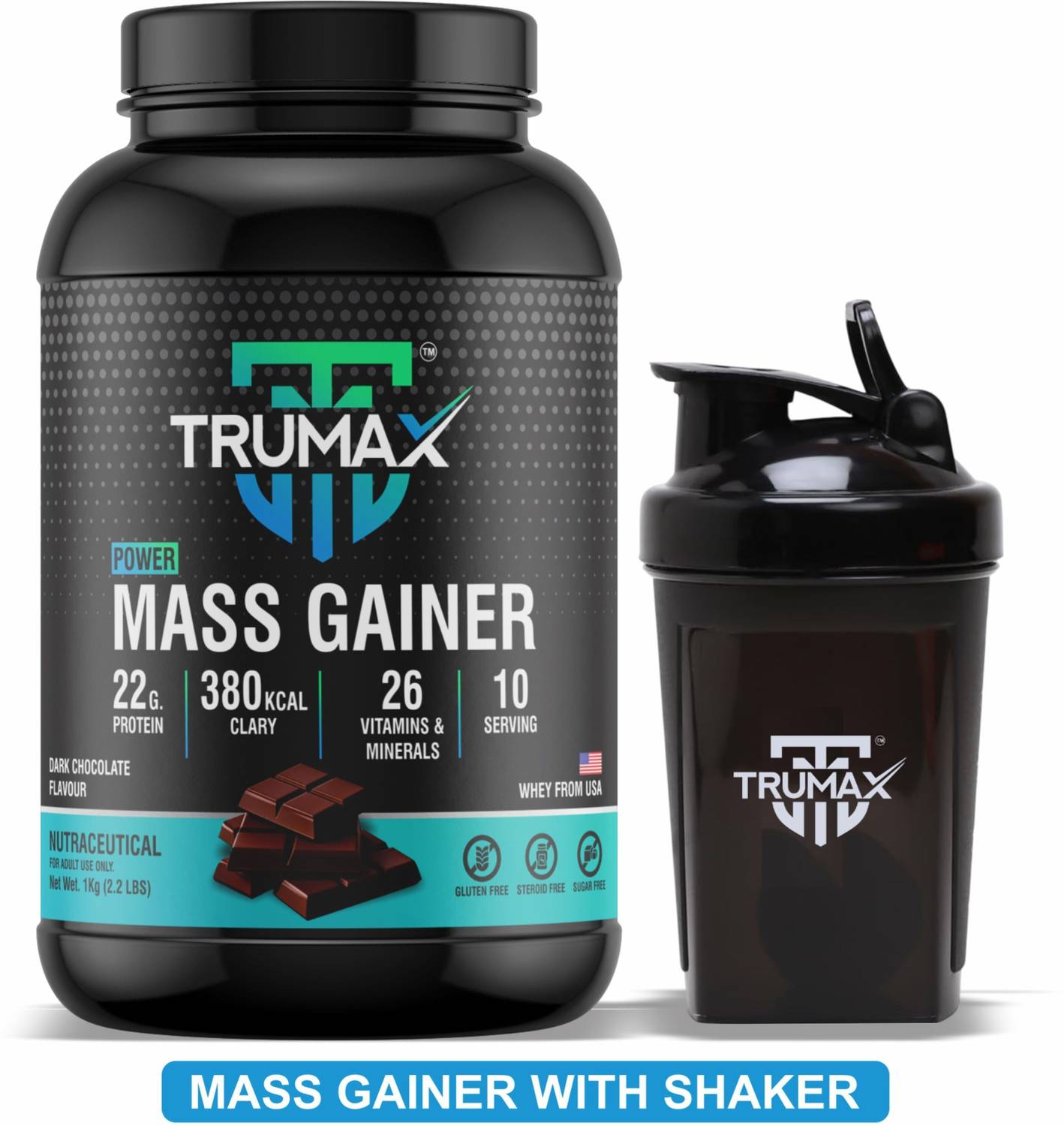 TRUMAX Power Mass Gainer 1kg with Shaker - Image 1