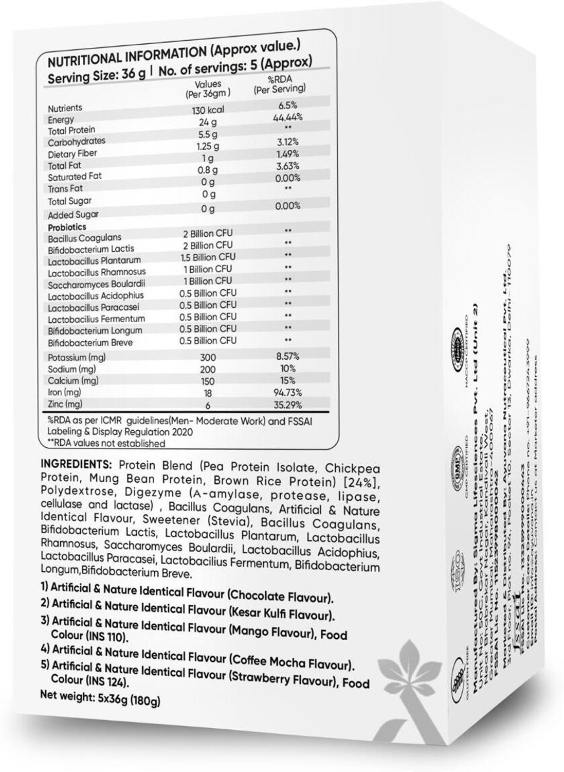 Image of Ayuvana Plant Protein Powder, 24g Protein Per Serving, 180g (5 x 36g Sachets) Plant-Based Protein
