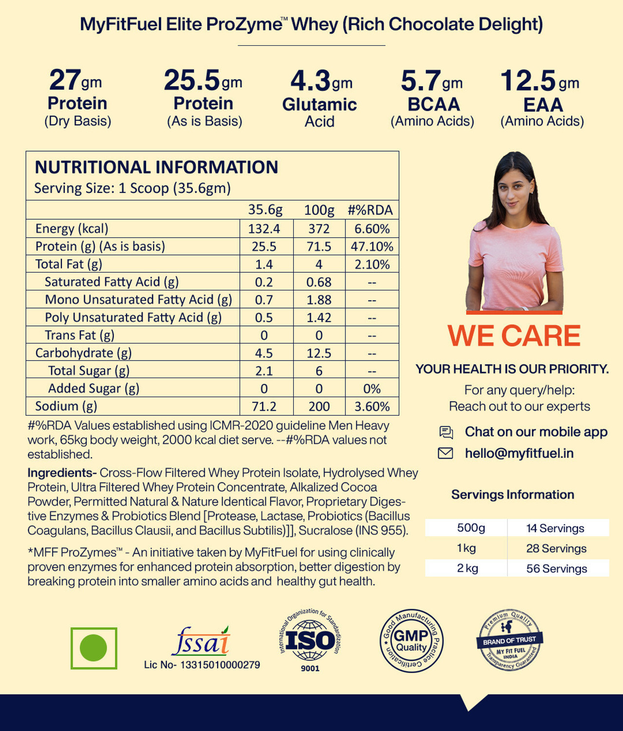 Image of MyFitFuel Elite ProZymes Whey Protein Isolate & Hydrolyzed. 25.5g Protein, 1Kg Chocolate Whey Protein