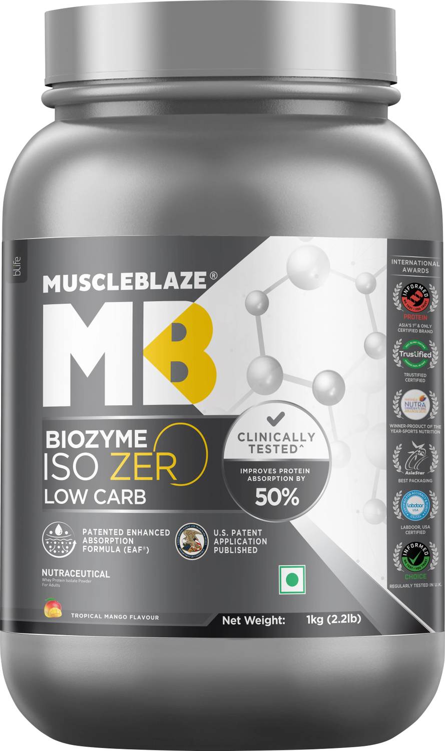 MUSCLEBLAZE Biozyme Iso-Zero Low Carb Whey Protein (27g/scoop)