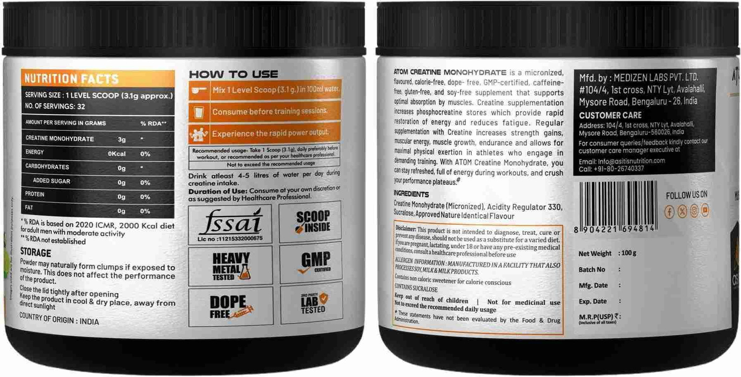 Image of AS-IT-IS Nutrition One Creatine Monohydrate + ATOM Creatine Monohydrate Supports Muscle Growth Creatine