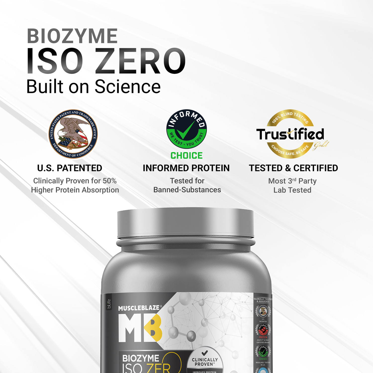 Image of MUSCLEBLAZE Biozyme Iso-Zero, Low Carb Isolate, 27g Per Scoop Whey Protein