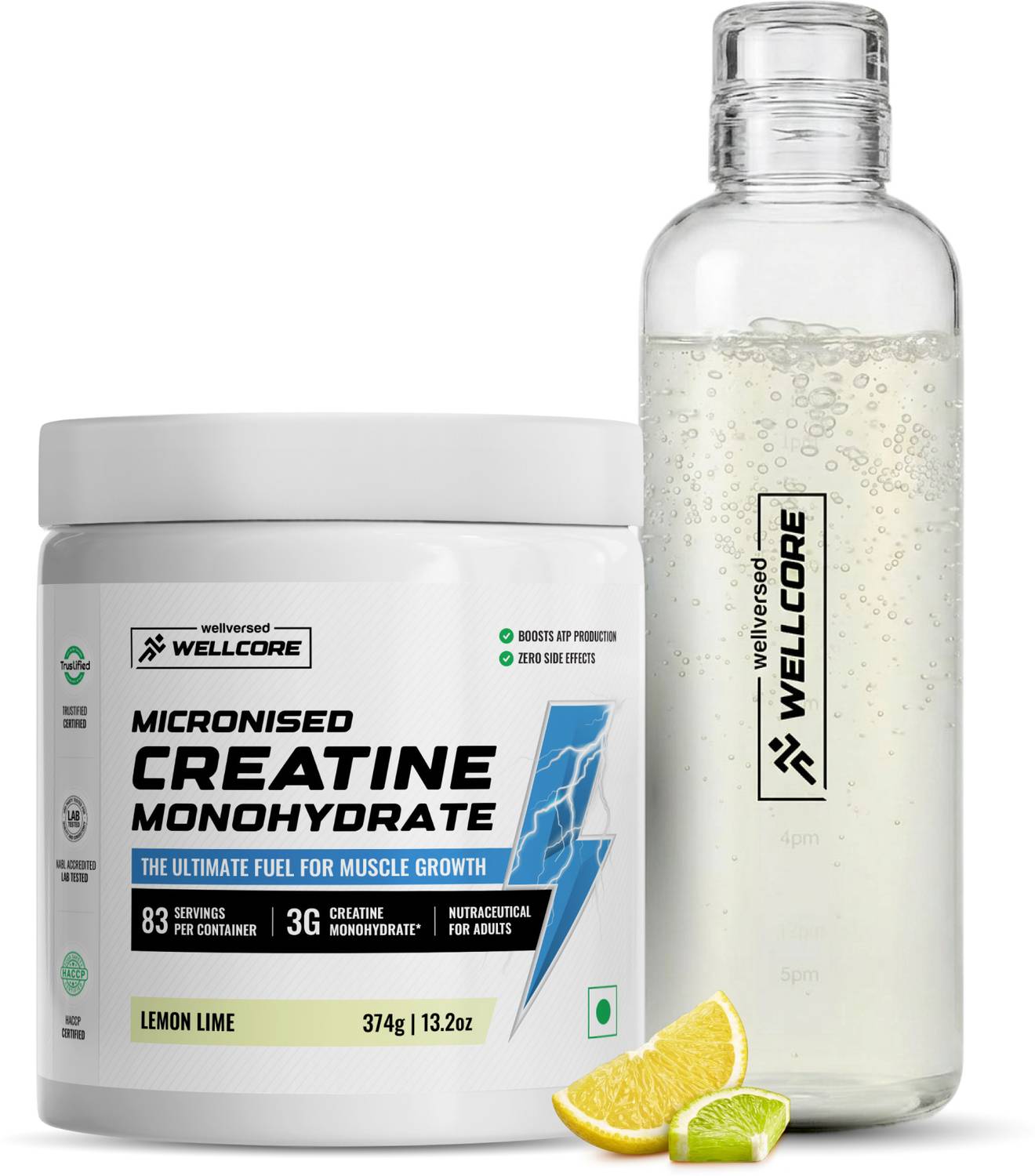Wellcore Micronised Creatine Monohydrate 374g, Lemon Lime - Image 1