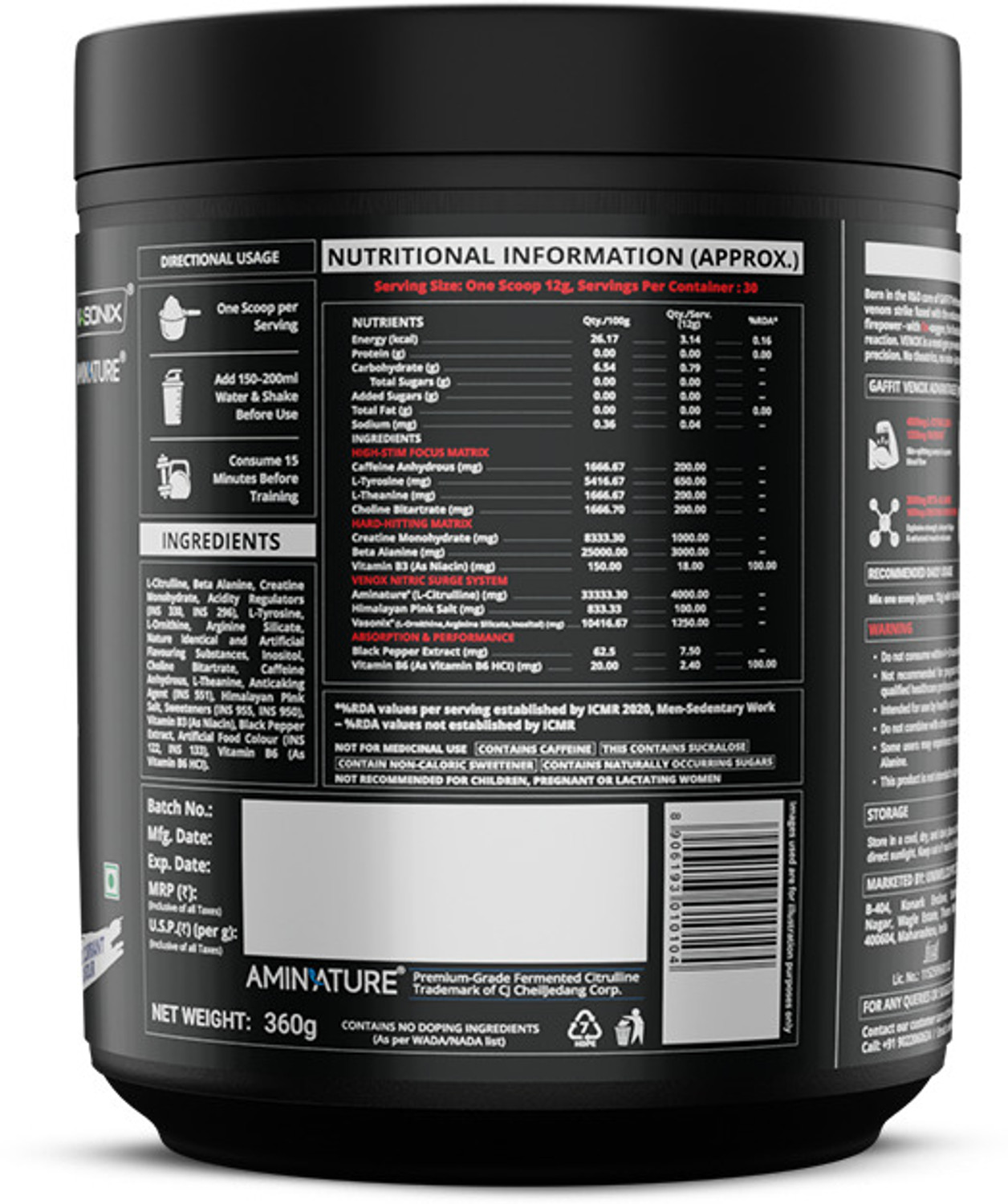 Image of GAFFIT Venox Pre Workout Powder | With Aminature L-Citrulline & Vasonix Pre Workout