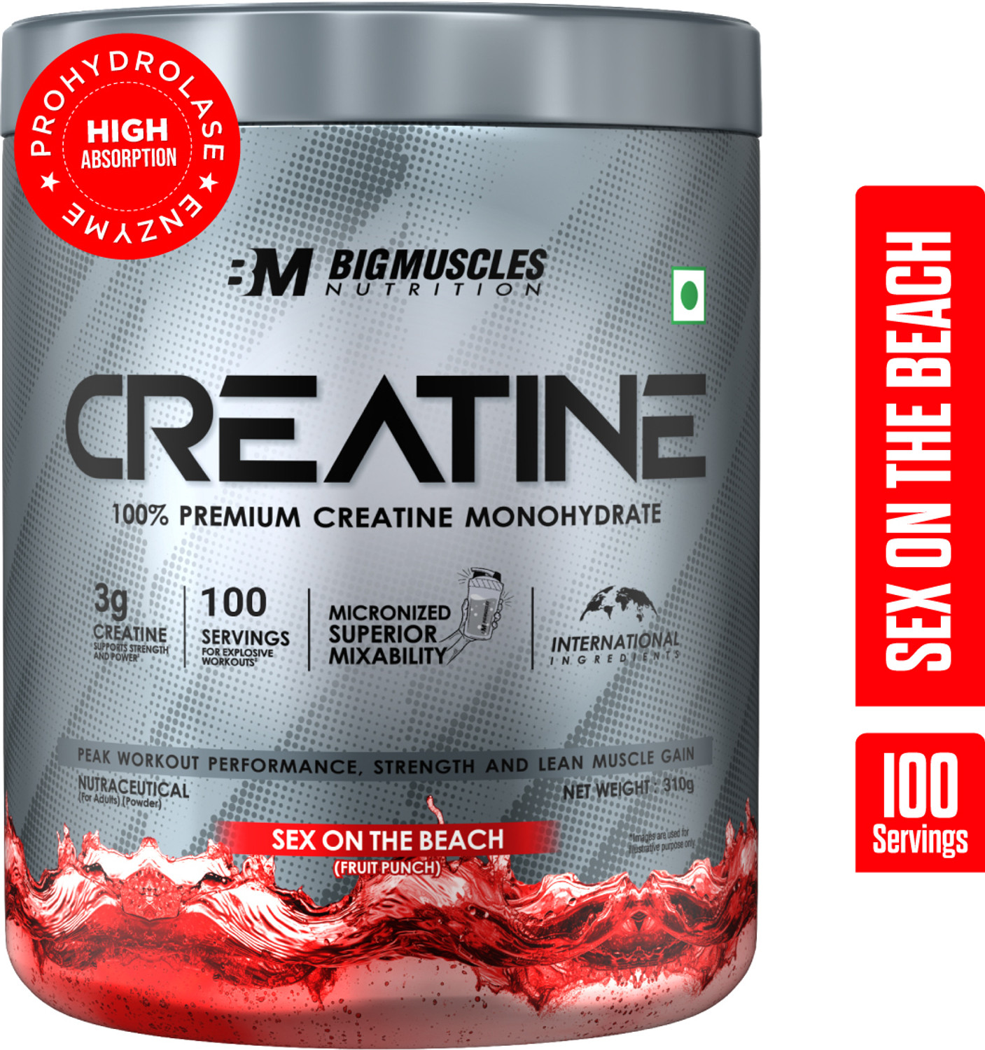 Image of BIGMUSCLES NUTRITION Creatine Monohydrate [100 Servings] | Lab Tested | Muscle Building & Recovery Creatine (310 g, SexOnTheBeach)