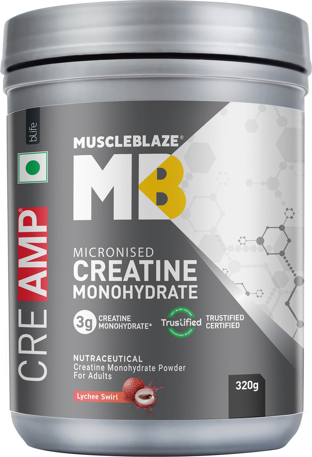 Image of MUSCLEBLAZE Micronised Creatine Monohydrate CreAMP Powder, Trustified Certified Creatine