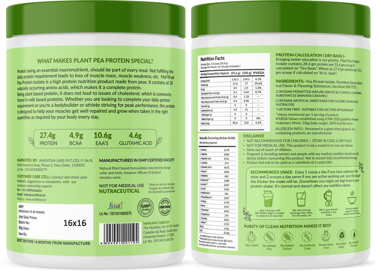 Image of MyFitFuel Plant Pea Protein Isolate, 500gm, Banana Caramel Plant-Based Protein