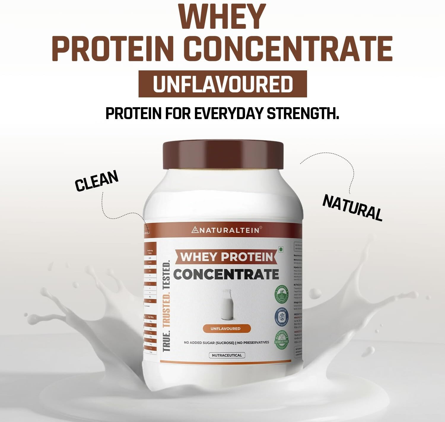 Image of NATURALTEIN Natural Whey Protein Concentrate Unflavoured | 1 kg | No Artificial Sweeteners Whey Protein