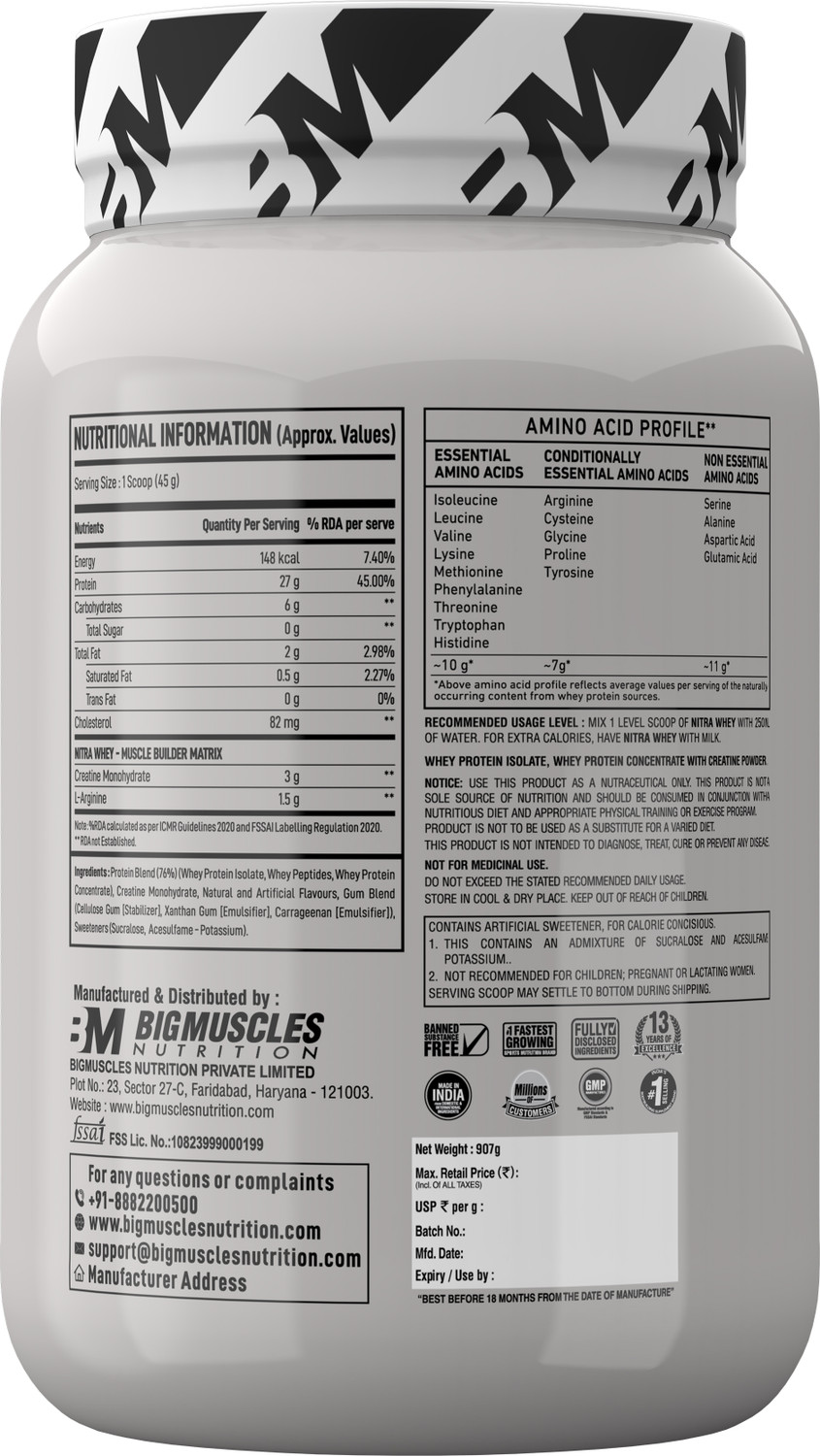Image of BIGMUSCLES NUTRITION Nitra Whey | Isolate Whey Protein | 27g Protein per serv | 10g EAAs, 3g Creatine Whey Protein