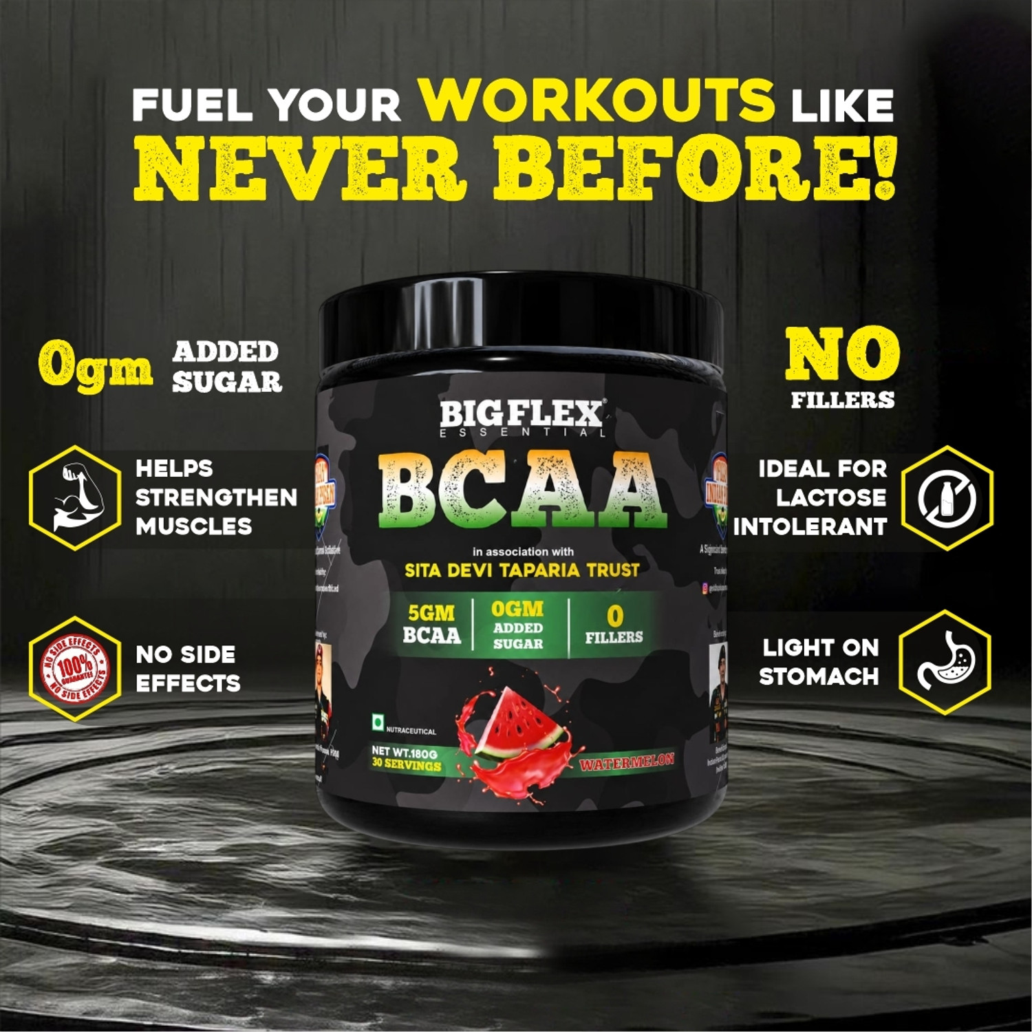 Image of Bigflex Desh Ka BCAA Powder - 5g Pure BCAA per Serving | 30 Servings BCAA